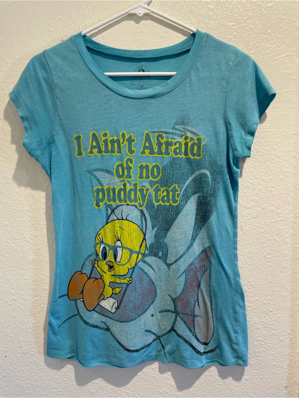 Looney Tunes Tweety Bird Graphic Tee Blue Retro 90s Aesthetic Top Size Large